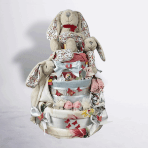 BabyDort třípatrový plenkový dort pro miminko ZAJEČÍ RODINKA (video)