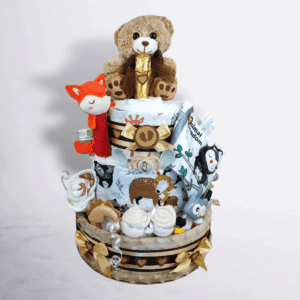 BabyDort třípatrový plenkový dort pro miminko LESNÍ ZVÍŘÁTKA (video)