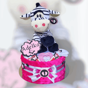 BabyDort jednopatrový plenkový dort pro miminko malinová ZEBRA (video)