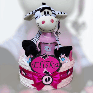 BabyDort jednopatrový plenkový dort pro miminko růžová ZEBRA (video)