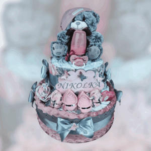 BabyDort dvoupatrový plenkový dort pro miminko - Medvídek (video)