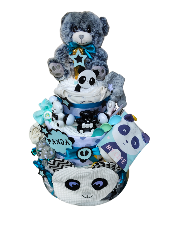 BabyDort třípatrový plenkový dort pro miminko PREMIUM mint - Panda (video) - Image 3