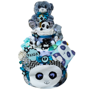 BabyDort třípatrový plenkový dort pro miminko PREMIUM mint - Panda (video)