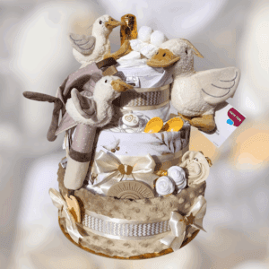 Babydort třípatrový plenkový dort pro miminko PREMIUM Ga ga ga (video)