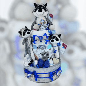 BabyDort třípatrový plenkový dort pro chlapečka modrý - MÝVALÍ PARTA