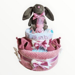 BabyDort růžový dvoupatrový plenkový dort pro miminko se zajíčkem (video)