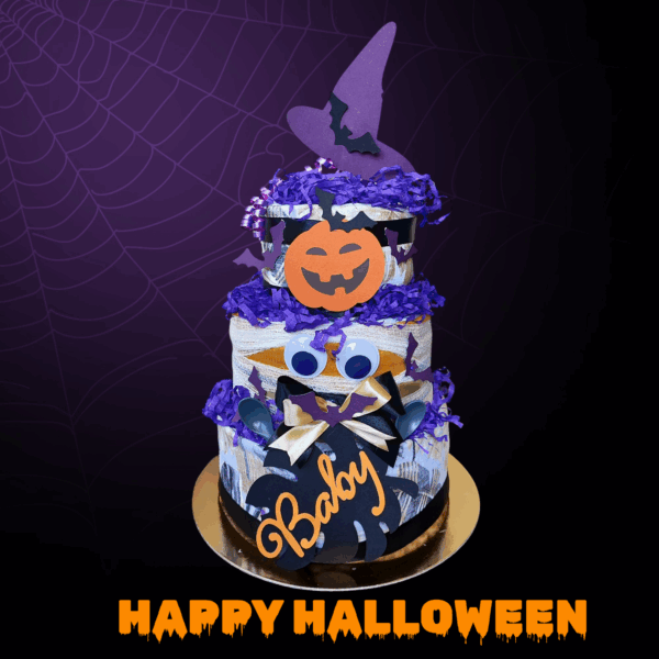 BabyDort třípatrový plenkový dort pro miminko HAPPY HALLOWEEN - Obrázek 2