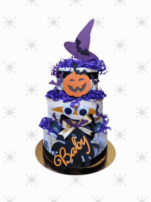 BabyDort třípatrový plenkový dort pro miminko HAPPY HALLOWEEN