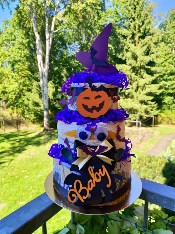 BabyDort třípatrový plenkový dort pro miminko HAPPY HALLOWEEN - Obrázek 3