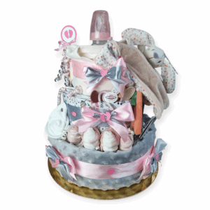 BabyDort třípatrový plenkový dort pro miminko růžový USÍNÁČEK (video)