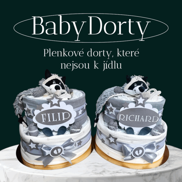 BabyDort dvoupatrový plenkový dort pro miminko neutrální MÝVAL (video) - Obrázek 2