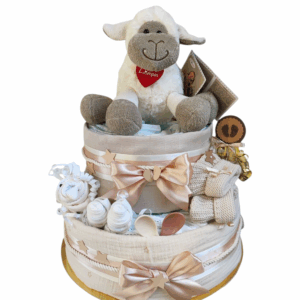 BabyDort dvoupatrový plenkový dort pro miminko neutrální OVEČKA