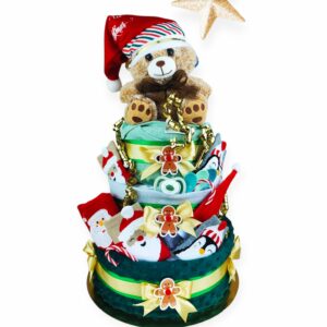 BabyDort třípatrový plenkový dort pro miminko VÁNOČNÍ premium (video)