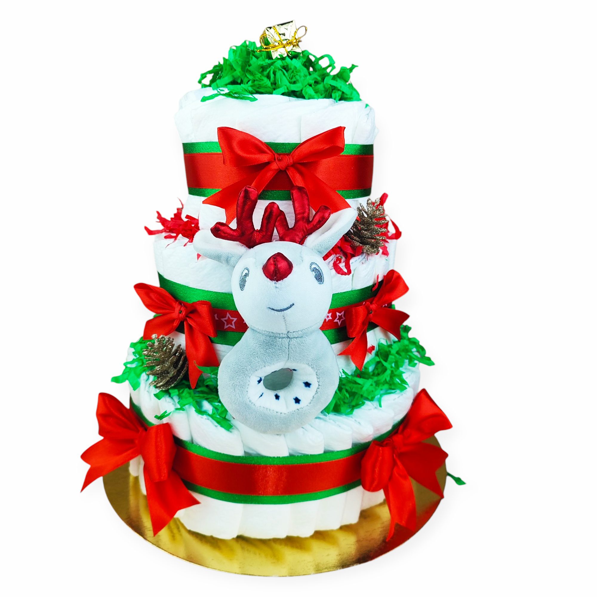 BabyDort třípatrový plenkový dort pro miminko VÁNOČNÍ economy (video)