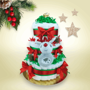 BabyDort třípatrový plenkový dort pro miminko VÁNOČNÍ economy (video)