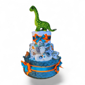 BabyDort třípatrový plenkový dort pro miminko DINO (video)
