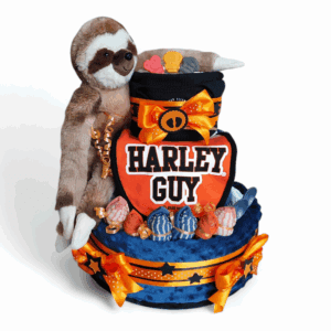 BabyDort třípatrový plenkový dort pro miminko HARLEY DAVIDSON s plyšovou hračkou 42 cm!