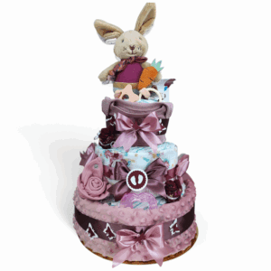 BabyDort třípatrový plenkový dort pro holčičku ZAJÍČEK KARO (VIDEO)