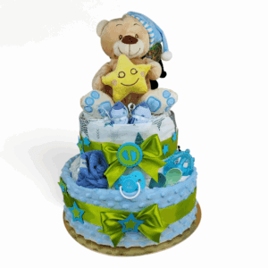 BabyDort dvoupatrový plenkový dort pro miminko MEDVÍDEK s HVĚZDIČKOU