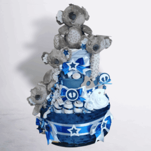 BabyDort třípatrový plenkový dort pro miminko královsky modrý - KOALÍ RODINKA