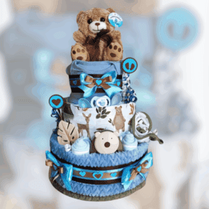 BabyDort třípatrový plenkový dort pro miminko hnědý MEDVÍDEK (video)