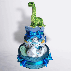 BabyDort třípatrový plenkový dort pro miminko DINO 2 (video)