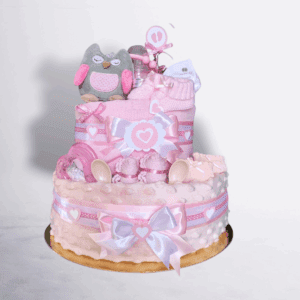 BabyDort dvoupatrový plenkový dort pro miminko růžová SOVIČKA