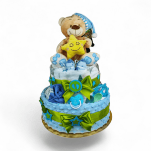 BabyDort dvoupatrový plenkový dort pro miminko MEDVÍDEK s HVĚZDIČKOU