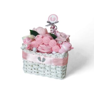 Baby gift box – dárkový košík pro miminko s výbavičkou RŮŽOVÝ mini 18 x 13 cm