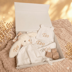 NOVINKA BabyGift textilní box pro miminko s potiskem dle přání - dárek pro miminko NEUTRÁLNÍ béžový