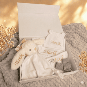 NOVINKA BabyGift textilní box pro miminko s potiskem dle přání - dárek pro miminko NEUTRÁLNÍ šedý