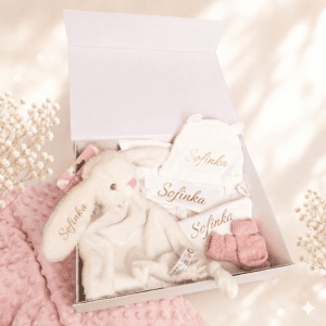 NOVINKA BabyGift textilní box pro miminko S POTISKEM dle přání - dárek pro miminko RŮŽOVÝ