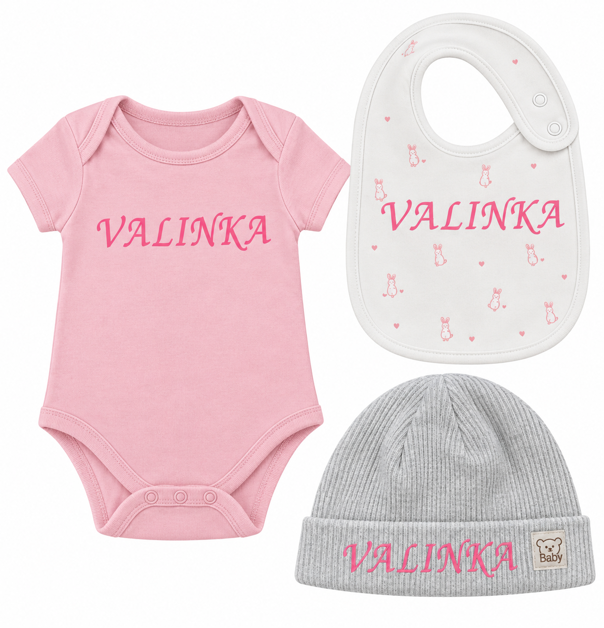 SET s potiskem jména nebo vlastního textu (čepička, body, bryndák) - Obrázek 3