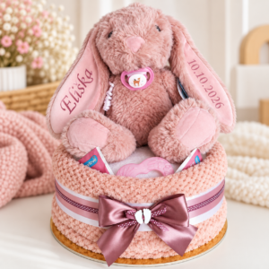JEDNOPATROVÝ PLENKOVÝ DORT BABYDORT  pro miminko - RŮŽOVÝ ZAJÍČEK 40 cm s možností potisku na jména miminka, datumu narození..